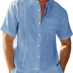 Mens Short Sleeve Cuban Camp Guayabera Shirt Linen Cotton Hippie Beach Button Down Shirts