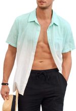 Mens Gradient Linen Shirts Casual Button Down Short Sleeve Beach Summer Shirts - Image 2