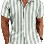 Men's Linen Shirts Short Sleeve Casual Shirts Button Down Shirt for Men Beach Summer Wedding Shirt
