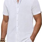 Linen Shirts for Men Short Sleeve Button Down Shirts Summer Beach Casual Linen Button Up Shirt Vacation Wedding