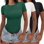 Women’s 3 Pack Short Sleeve Shirts 2026 Crop Tops Tight Fitted Basic Tees Workout T Shirts Y2k Clothes Summer Outfit