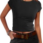 Womens Summer Crop Tops Short Sleeve Cropped T Shirts Slim Fit Going Out Tops Baisc Tee