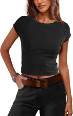 Womens Summer Crop Tops Short Sleeve Cropped T Shirts Slim Fit Going Out Tops Baisc Tee
