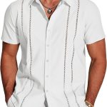 Men's Cuban Guayabera Shirt Short Sleeve Button Down Shirts Casual Summer Beach Linen Shirts