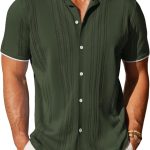 Men's Knit Button Down Shirt Vintage Short Sleeve Polo Shirts Casual Beach Tops
