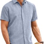 Mens Linen Shirt Classic Button Down Shirt Casual Short Sleeve Blouse Wedding Holiday Summer Tops Lightweight Tee