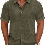 Linen Shirts for Men Casual Short Sleeve Button Down Shirt Cool Summer Beach Wedding Vacation Tops