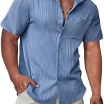 Hawaiian Shirt for Men Button Down Short Sleeve Shirts Textured Casual Summer Beach Linen Shirts