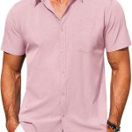 Men's Short Sleeve Button Down Shirt Casual Summer Beach Shirts Vacation Wedding Shirt with Pocket