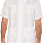Men's 100% Linen Short Sleeve Button-Down Guayabera Shirt, Four Pockets, Camp Collar, Pintuck Detail, Lightweight