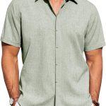Men's Linen Shirts Casual Short Sleeve Button Down Shirt Beach Summer Vacation Holiday Wedding Cotton Tops