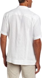 Men's 100% Linen Short Sleeve Button-Down Guayabera Shirt, Four Pockets, Camp Collar, Pintuck Detail, Lightweight - Image 2