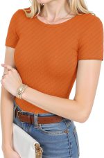 Women's Crew Neck Basic Short Sleeve T Shirt Ribbed Knit Slim Fitted Tees Casual 2026 Summer Going Out Top