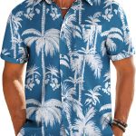 Mens Casual Linen Shirt Short Sleeve Button Down Shirt Summer Beach Shirts with Pocket